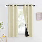 NICETOWN Living Room Completely Shaded Draperies, Privacy Protection & Noise Reducing Ring Top Drapes, Black Lined Insulated Window Treatment Curtain Panels (Beige, 2 Pieces, W37 x L60)