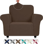 ZNSAYOTX Chair Cover with Arms (30"-47"), New Striped Sofa Chair Covers for Living Room, Dogs Pet Friendly Anti-Slip Chair Protector Spandex Armchair Slipcovers (Coffee, Chair)