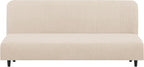 U-NICE HOME Stretch Futon Cover Armless Bed Slipcover - Soft Jacquard Fabric Washable for Pet Friendly, Beige