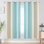 Estelar Textiler Aqua and Beige Ombre Blackout Curtains 72 Inches Length for Bedroom, Thermal Insulated Light Blocking Grommet Gradient Blackout Drapes for Living Room, 42Wx72L, 2 Panels