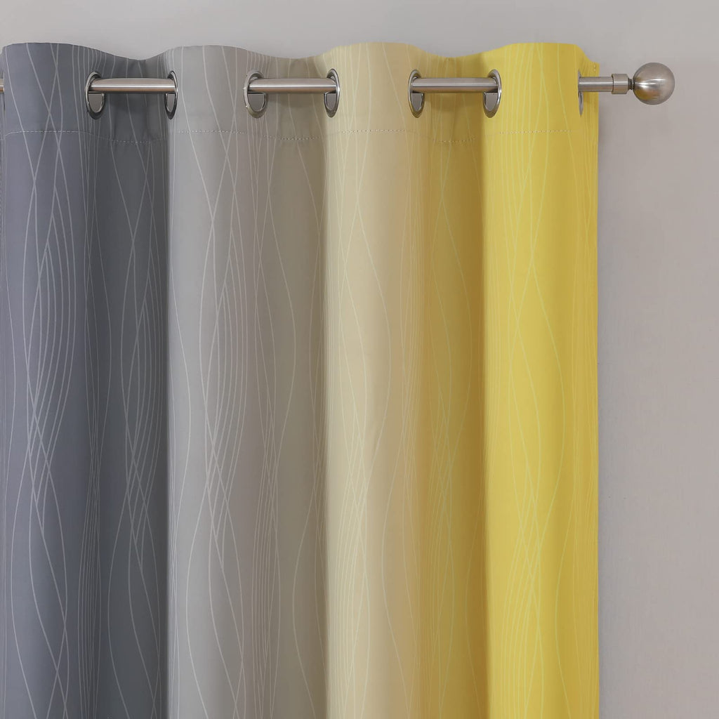 Yellow and Grey Ombre Blackout Curtains for Living Room 52Wx90L Inch Length