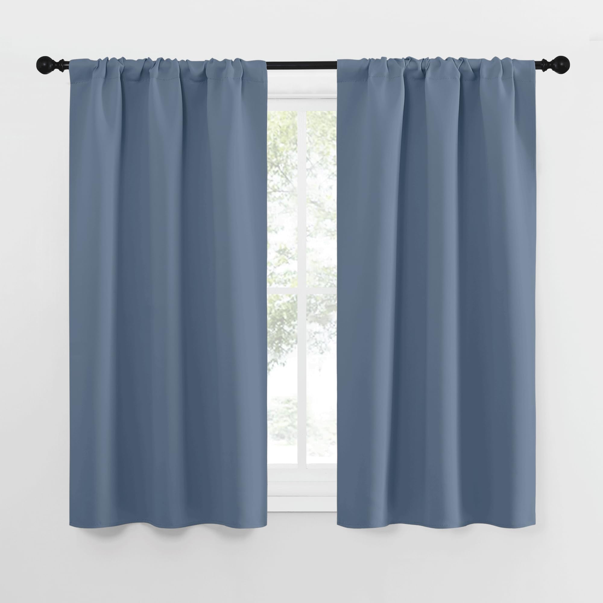 NICETOWN RV Blackout Curtains for Camper Windows, Short Blackout Curtains & Drapes, Thermal Insulated Blackout Curtain Panels for Kids Room, Play Room (Stone Blue, 29" Wide by 50" Long, 2 PCs)