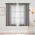 Grey Window Sheer Curtains 45 Inches Length, Voile Short Curtains for Living Room Bedroom, Modern Window Drapes 2 Panels, Top Dual Rod Pocket Design, Charcoal Grey, 2x42Wx45L Inches