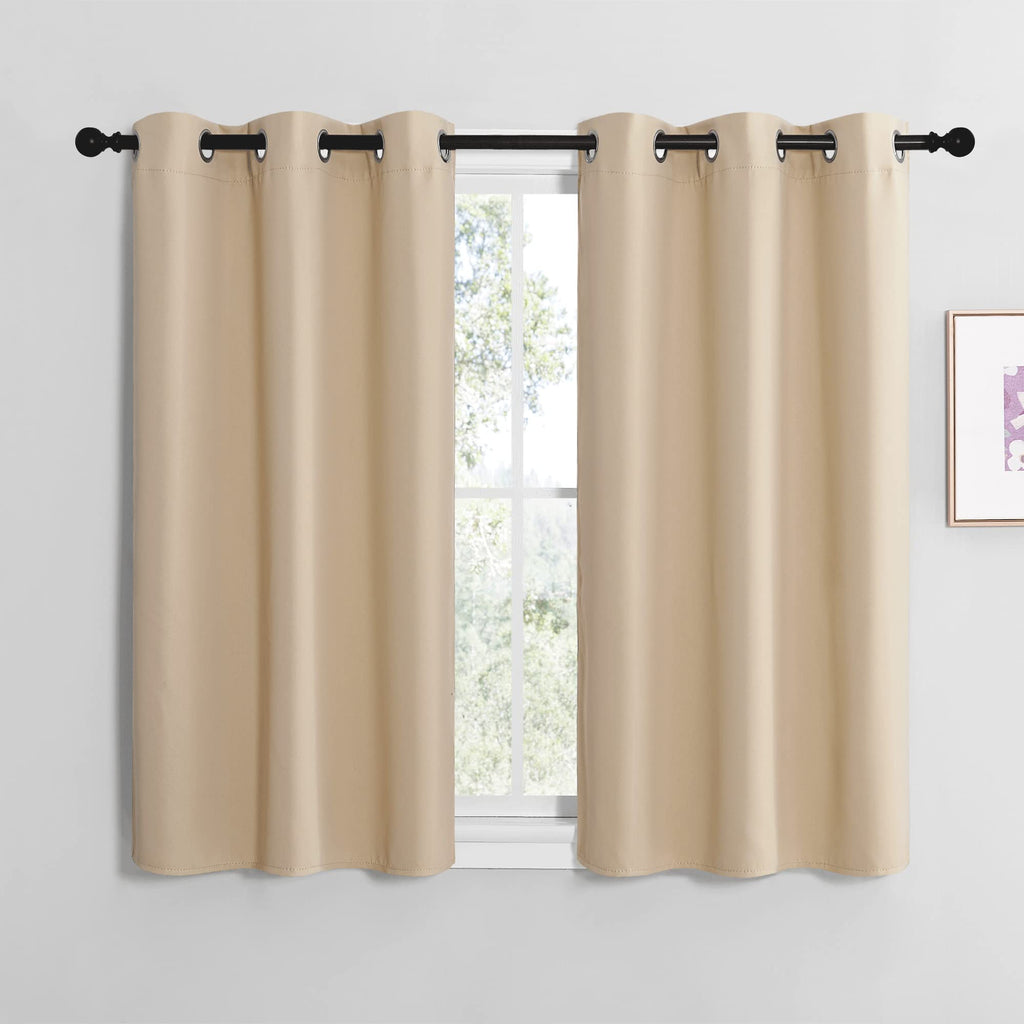 NICETOWN Blackout Curtain Panels for Bedroom, Biscotti Beige, 2 Panels, W29 x L30-inch, Thermal Insulated Grommet Top Blackout Draperies and Drapes for Basement