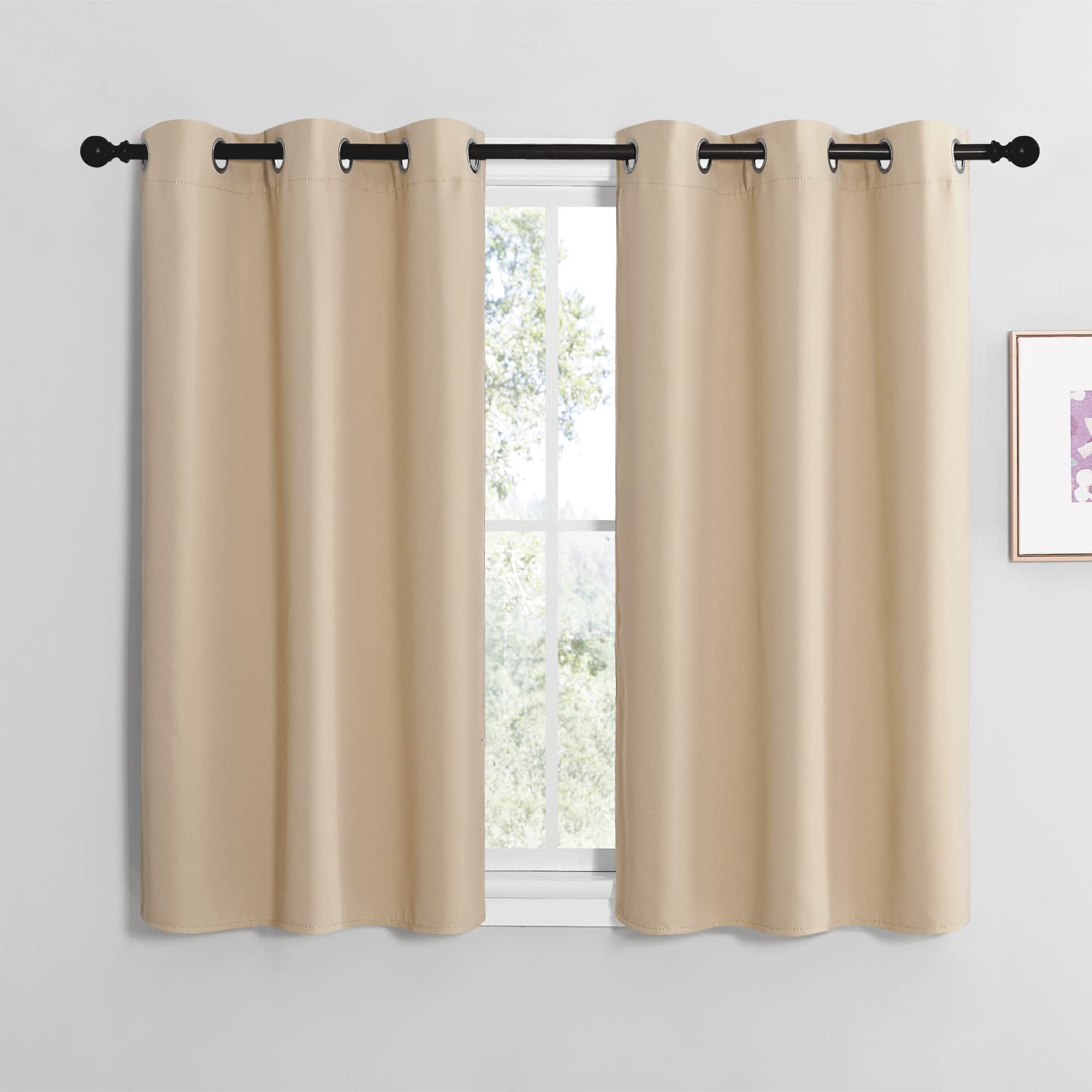 NICETOWN Blackout Curtain Panels for Bedroom, Biscotti Beige, 2 Panels, W29 x L30-inch, Thermal Insulated Grommet Top Blackout Draperies and Drapes for Basement