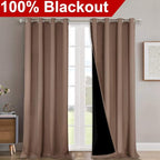 NICETOWN 100% Blackout Curtains Thermal, Noise Reduction and Privacy Curtains for Patio Door, Black Lined Blackout Drapes with Grommet Top, Cappuccino, 1 Pair, W52 x L120