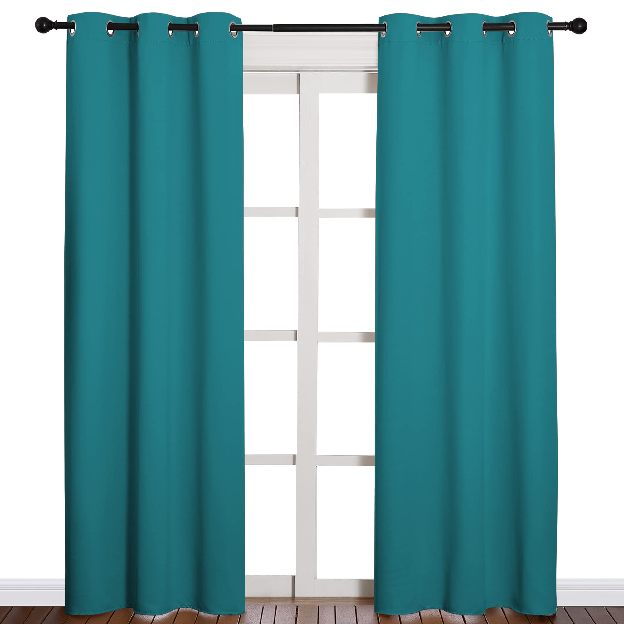 NICETOWN Room Darkening Curtains 84 inch Length 2 Panels, Thermal Insulated Grommet Blackout Curtains for Modern Casual Elegant Bedroom Kids Room Theme Decoration (Peacock Teal, 2 Pieces, W42)