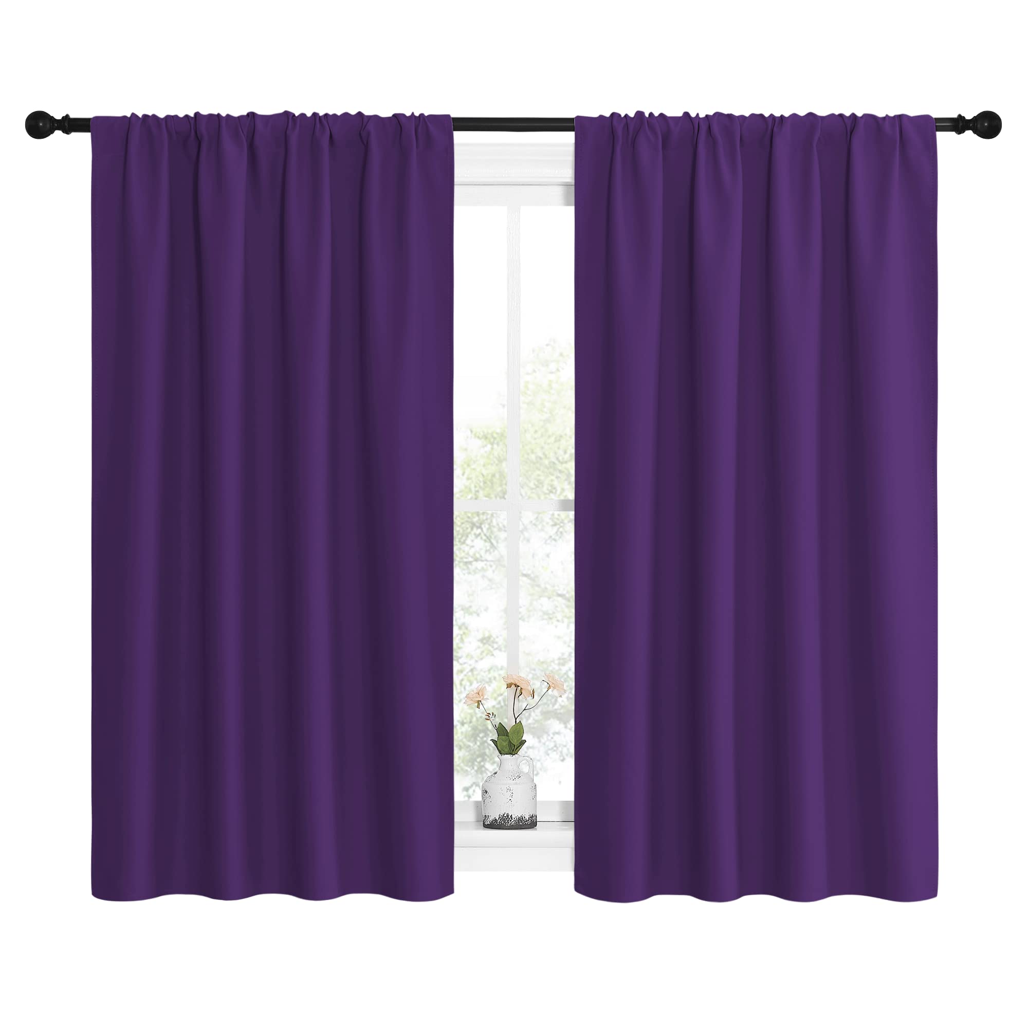 NICETOWN Kitchen Curtains, Short Blackout Curtains & Drapes, Home Decoration Window Treatment Cafe Curtain Panels with Rod Pocket (Royal Purple, 42-inch Wide x 54-inch Long, 2 Panels)