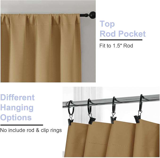 Simplebrand Ava Gold Blackout Curtains for Bedroom 96 Inches Long 2 Panels, Solid Thermal Insulated, Energy Saving Living Room Window Treatment Curtains Blackout Drapes, W40 x L96 Inch, Gold