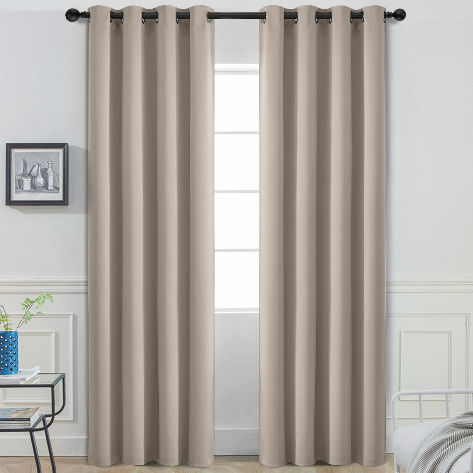 Yakamok Room Darkening Curtains 52x84 inch Length Natural-Living Room
