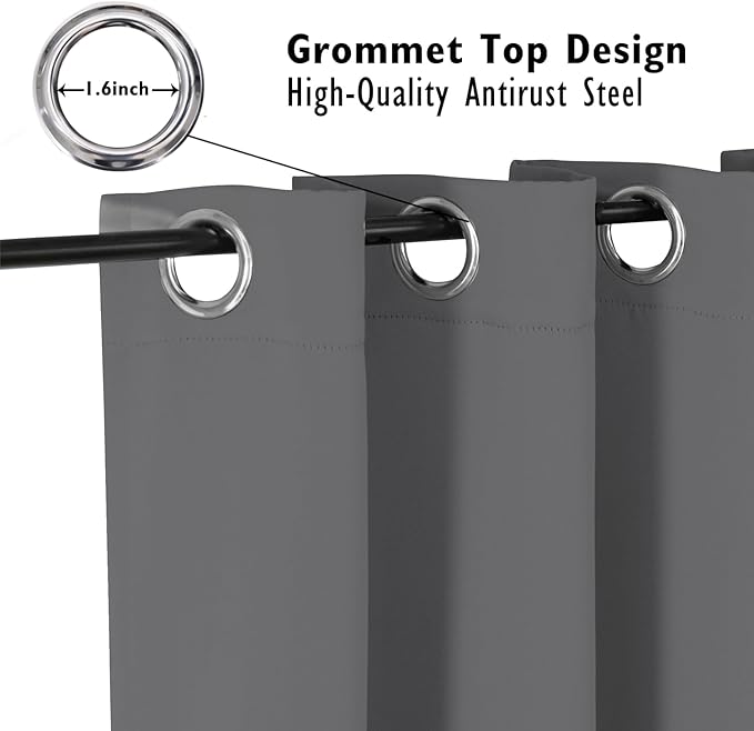ChrisDowa Small Window Curtains 50 inches Long for Bedroom - Grommet Short Thermal Insulated Room Darkening Curtains for Kitchen (2 Panels, Grey, 29 x 50 Inch)