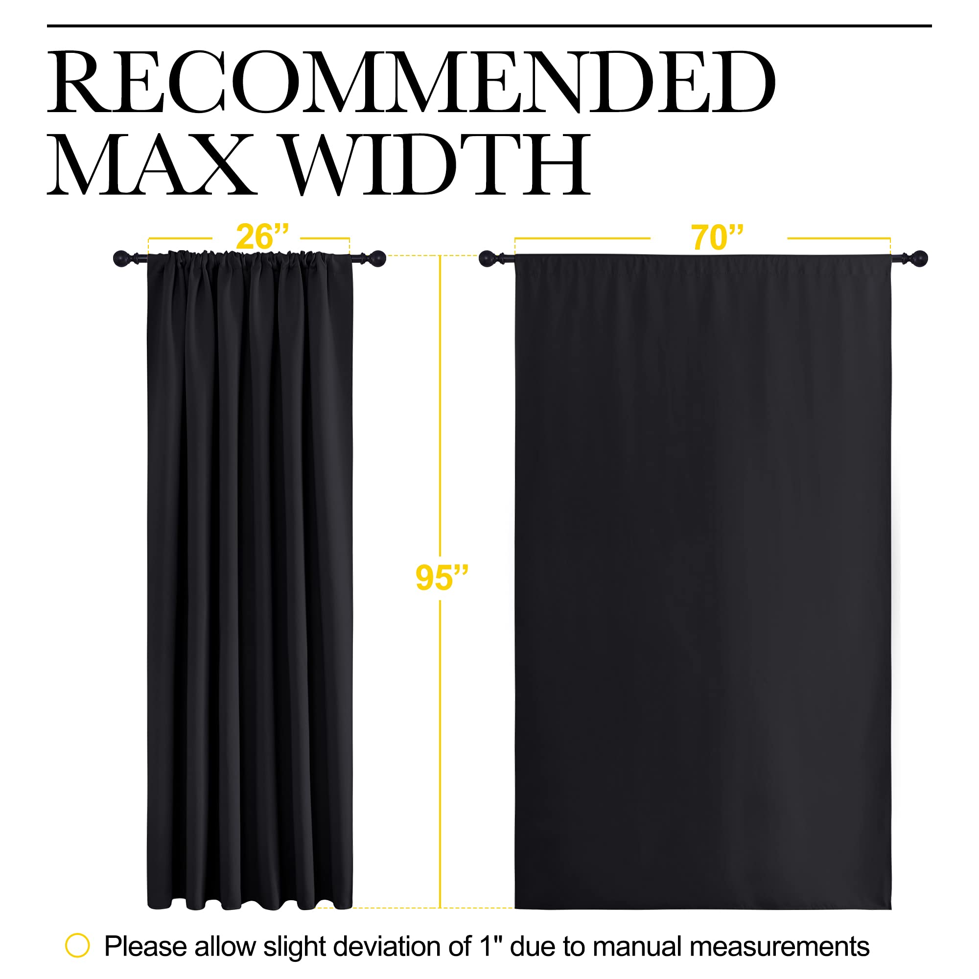 NICETOWN Black Blackout Curtain Blinds - Solid Thermal Insulated Window Treatment Blackout Drapes for Bedroom (2 Panels, 70 inches Wide by 95 inches Long)