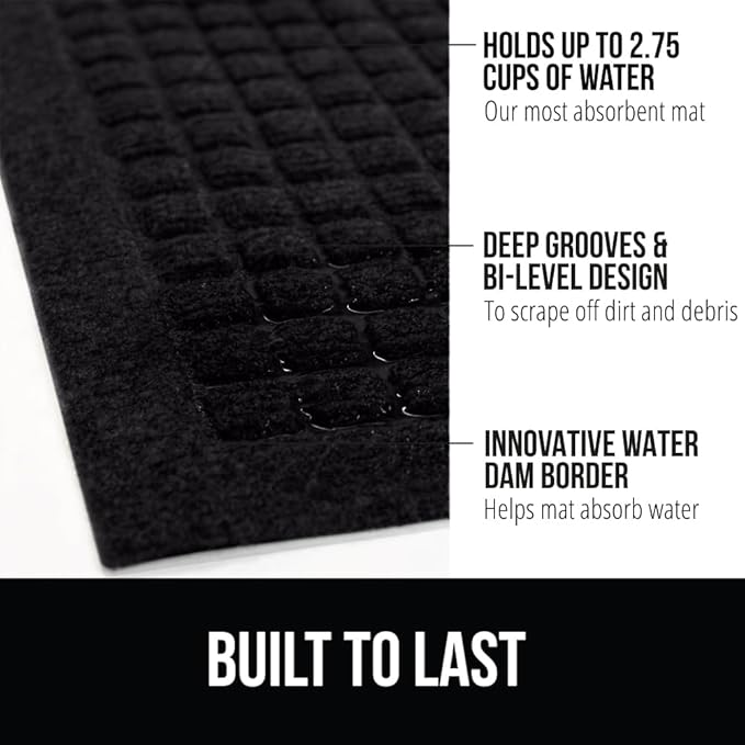 GORILLA GRIP® Ultra Absorbent Front Door Mat Outside Entrance 72x24, Traps Dirt and Moisture, HydroABSORB Indoor Outdoor Doormat Holds Up to 2.75 Cups Water, Stain and Fade Resistant Welcome Mat Black