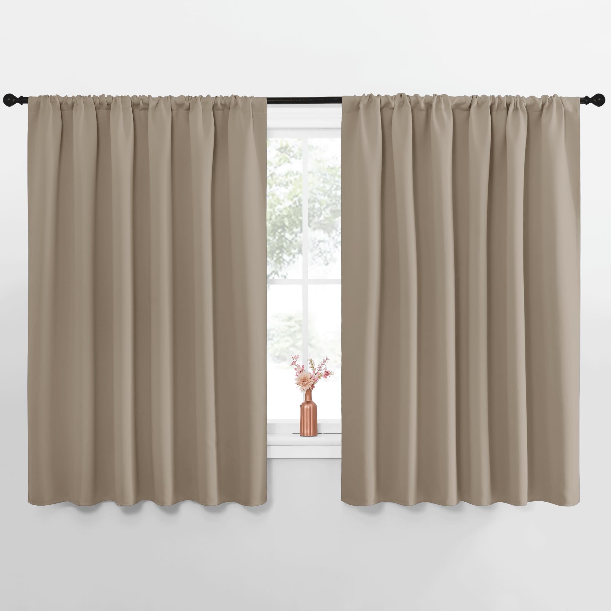 NICETOWN Blackout Curtains for Bedroom, Blackout Curtain Panels, Taupe, 1 Pair, 70 by 63-inch, Window Treatment Energy Saving Thermal Insulated Solid Rod Pocket Blackout Drapes/Draperies
