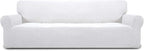 Easy-Going Stretch 4 Seater Sofa Slipcover 1-Piece Sofa Cover Furniture Protector Couch Soft with Elastic Bottom for Kids, Polyester Spandex Jacquard Fabric Small Checks Snow White