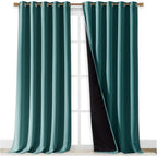 NICETOWN Total Shade Curtains and Draperies, Sea Teal, Package of 2, 62 inches Wide x 95 inches, LongHeavy-Duty Full Light Shading Drapes with Black Liner Backing for Villa/Hall/Dorm Window