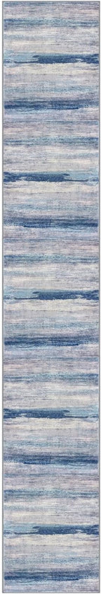 KOZYFLY Modern Abstract Hallway Runner, 2x12 Washable Rug Runner Non-Slip Soft Striped Kitchen Runner Rug, Blue/Grey/Beige Print Carpet for Entryway Bathroom Laundry Room Foyer