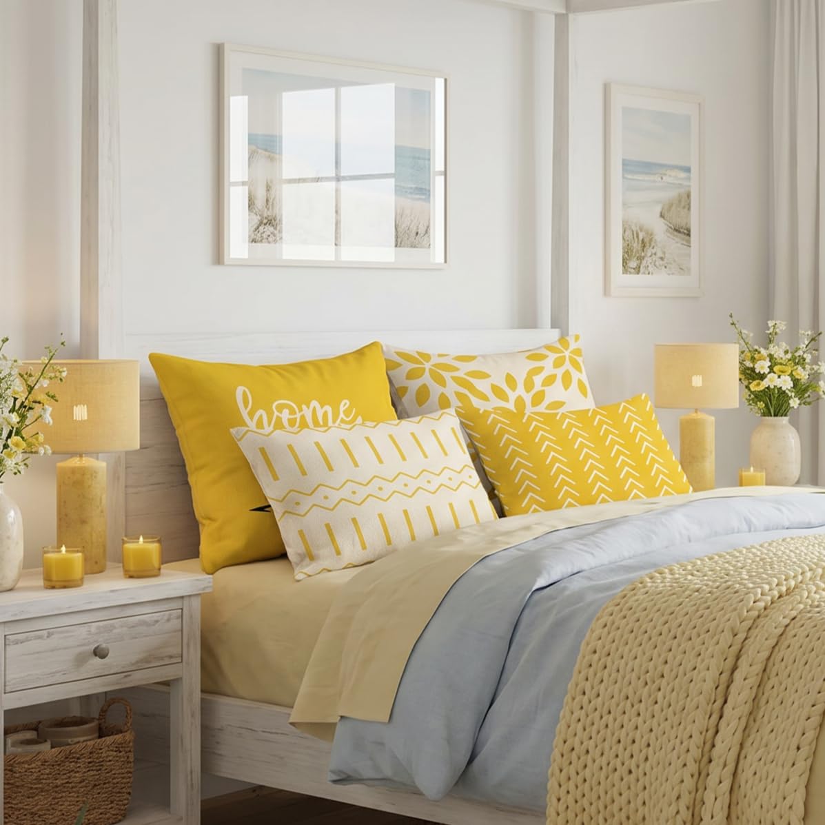 YCOLL Pillow Covers 22x22 Set of 4, Modern Sofa Throw Pillow Cover, Decorative Outdoor Linen Fabric Pillow Case for Couch Bed Car, Yellow