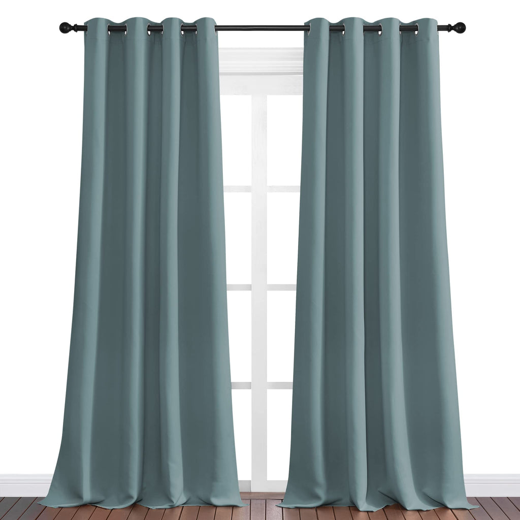 NICETOWN Modern Blackout Curtains Noise Reducing, Thermal Insulated and Privacy Room Darkening Drape Panels for Boy's Guest Room Door Window (Greyish Blue, 2 Panels, W55 x L90 -Inch)