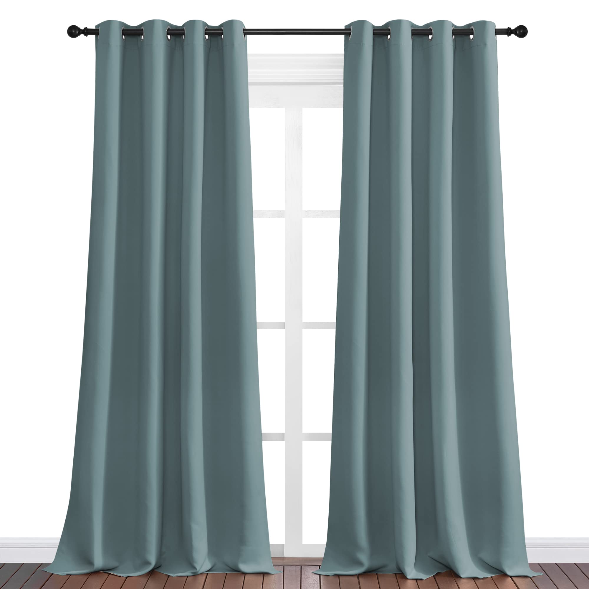 NICETOWN Modern Blackout Curtains Noise Reducing, Thermal Insulated and Privacy Room Darkening Drape Panels for Boy's Guest Room Door Window (Greyish Blue, 2 Panels, W55 x L90 -Inch)
