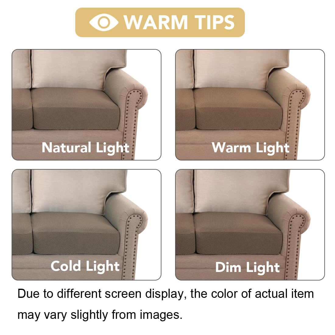 H.VERSAILTEX Super Stretch Individual Seat Cushion Covers Sofa Covers Couch Covers Slipcover Sets Thick Jacquard Textured Twill Fabric (3 Piece XL Sofa Cushion Covers, Macchiato)