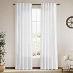 Nanspring White Linen Curtains 84 Inch Length 2 Panels Set for Living Room Back Tab Light Filtering Semi Sheer Curtain for Bedroom Farmhouse Drapes, 40x84 Inch, 2 Panels
