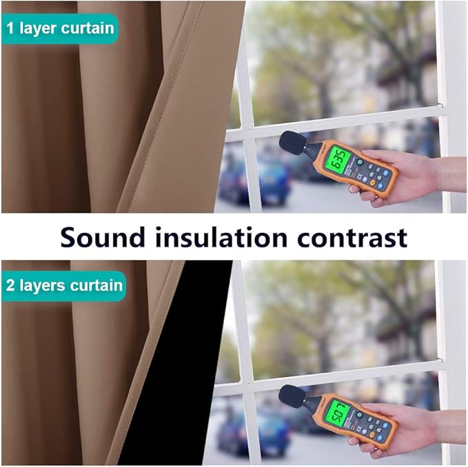 NICETOWN 100% Blackout Curtains Thermal, Noise Cancellation and Privacy Truly Blackout Curtains for Patio Door, Black Lined Blackout Drapes with Grommet Top, Cappuccino, 1 Pair, W42 x L84