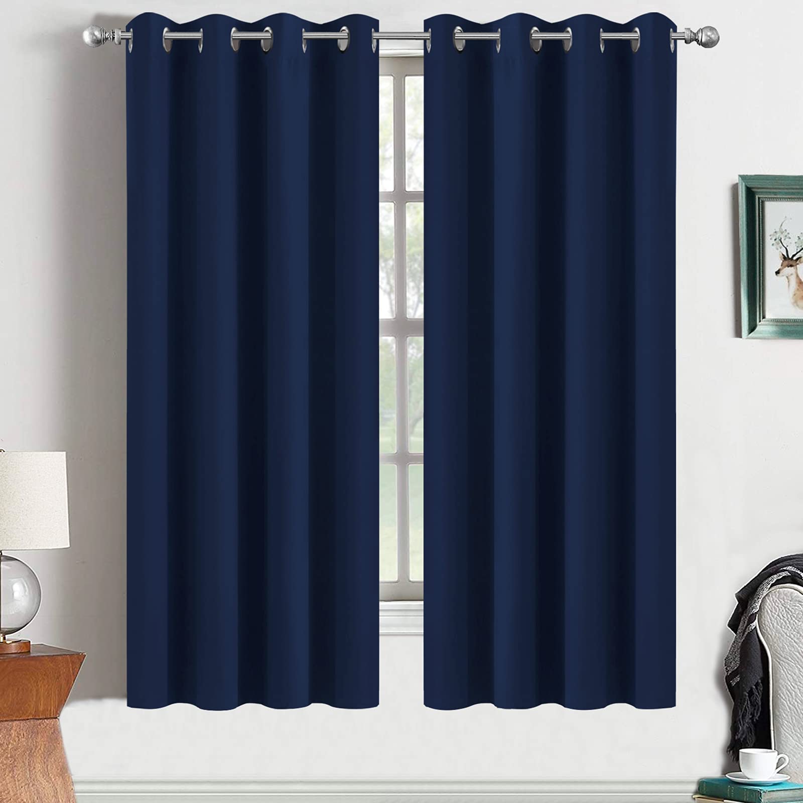 Yakamok Room Darkening Curtains 52x63 inch Length Navy Blue-Living Room