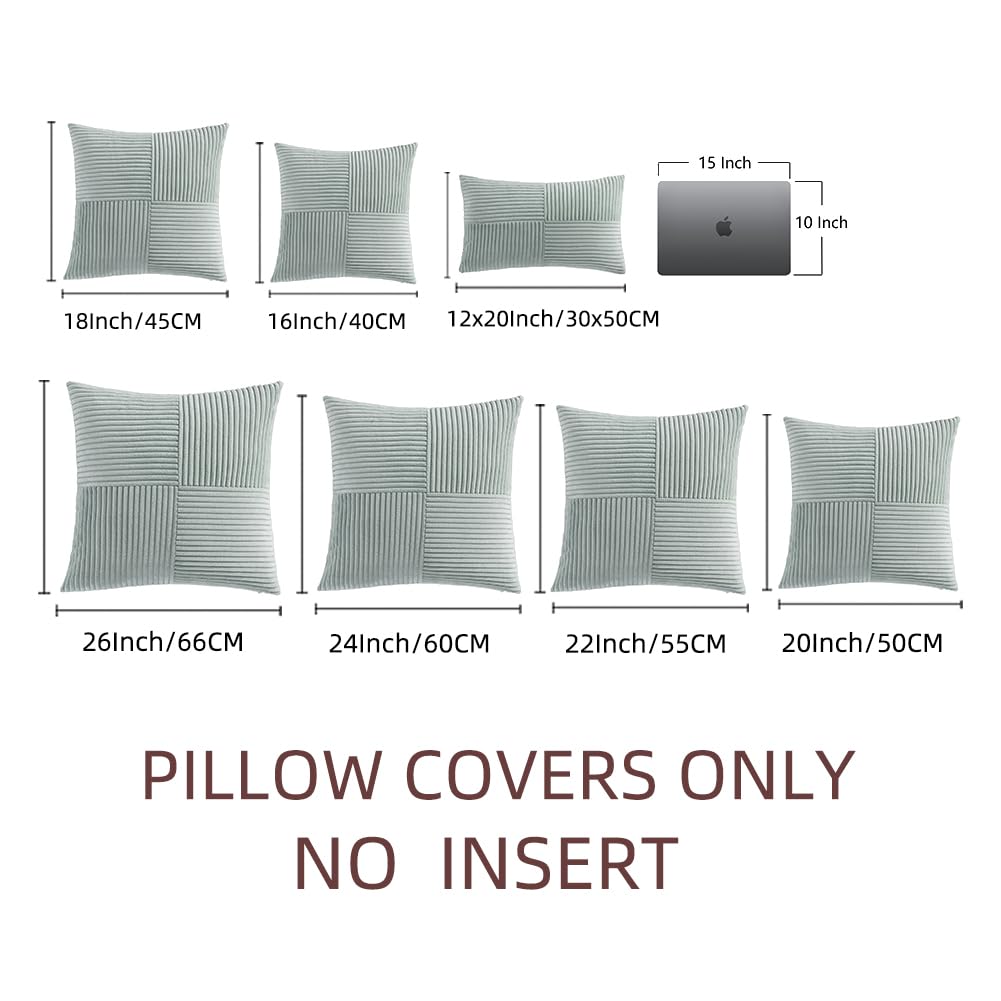 Fancy Homi 2 Packs Grey Blue Decorative Throw Pillow Covers 18x18 Inch for Couch Bed Sofa, Rustic Boho Farmhouse Home Decor, Soft Corss Corduroy Patchwork Textured Square Cushion Case 45x45 cm