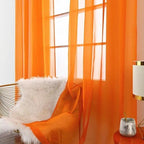SpaceDresser Basic Rod Pocket Sheer Voile Window Curtain Panels Orange 1 Pair 2 Panels 52 Width 36 Inch Long for Kitchen Bedroom Children Living Room Yard（Orange, 52W x 36L）