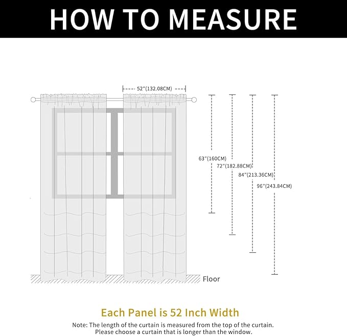 SpaceDresser Check Sheer Curtains 96 Inches Long for Living Room, Rod Pocket Plaid Semi Sheer Drapes for Kitchen Bedroom（White, 52W x 96L）