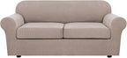 H.VERSAILTEX 3 Piece Stretch Sofa Covers for 2 Cushion Sofa Couch Covers for Living Room Furniture Cover (Base Cover Plus 2 Seat Cushion Covers) Thicker Jacquard Fabric(Large Sofa, Sand)