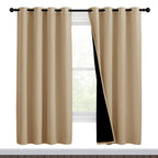 NICETOWN Living Room Completely Shaded Draperies, Privacy Protection & Noise Reducing Black Lined Insulated Window Treatment Curtain Panels for Patio Door (Set of 2 Pcs, W46 x L72, Biscotti Beige)