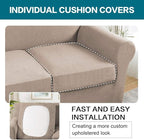 Turquoize 4 Piece Sofa Covers for 3 Cushion Couch Sofa Slipcover Soft Couch Cover for Dogs Washable Furniture Cover with 3 Individual Large Cushion Covers Feature Fabric (Large Sofa, Sand)