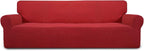 Easy-Going Stretch 4 Seater Sofa Slipcover 1-Piece Sofa Cover Furniture Protector Couch Soft with Elastic Bottom for Kids, Polyester Spandex Jacquard Fabric Small Checks Christmas Red