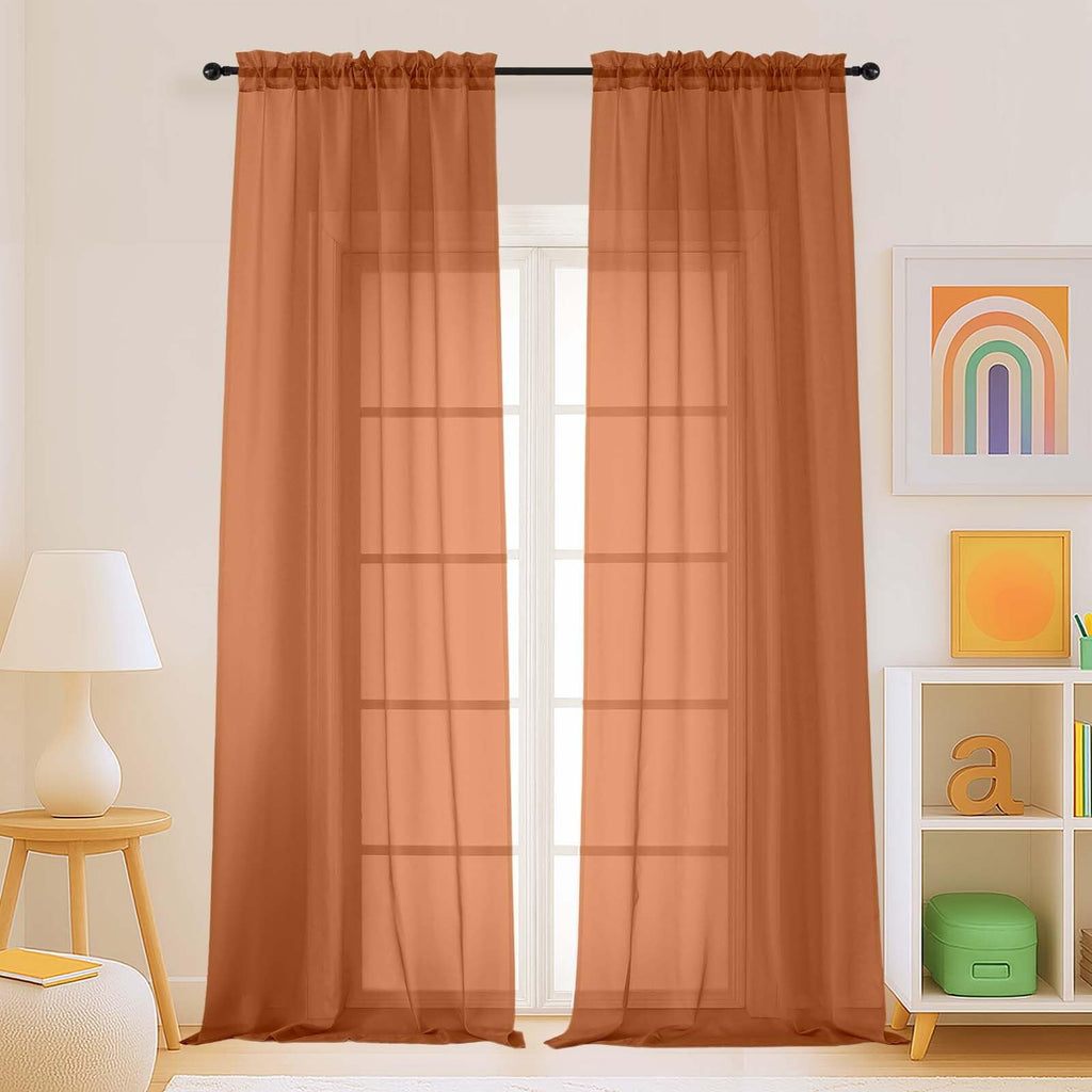 Ebesto Orange Sheer Curtains for Window 96 Inches Long 2 Panels Set, Soft Airy Light Filtering Voile Sheer Curtains for Living Room Bedroom, Dual Rod Pocket Elegant Window Drapes, 2x42Wx96L Inches