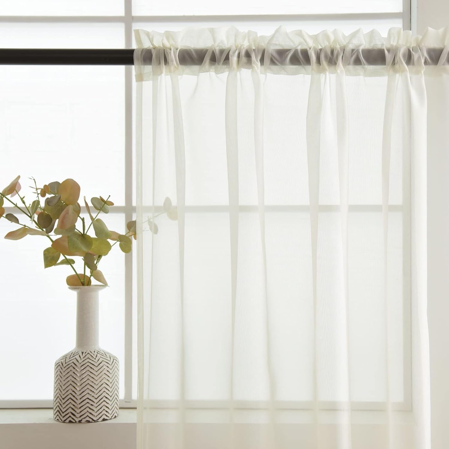 SpaceDresser Ivory Sheer Curtains 4 Panels Rod Pocket Semi-Sheer Curtain 63 Inches Long Light Filtering Voile Window Drapes for Bedroom Living Room Kitchen, Each 52W x 63L
