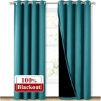 NICETOWN 100% Blackout Curtains 84 inches Long, Pair of Energy Smart & Noise Blocking Out Drapes for Baby Room Window, Thermal Insulated Guest Room Lined Window Dressing(Peacock Teal, 52 inches Wide)