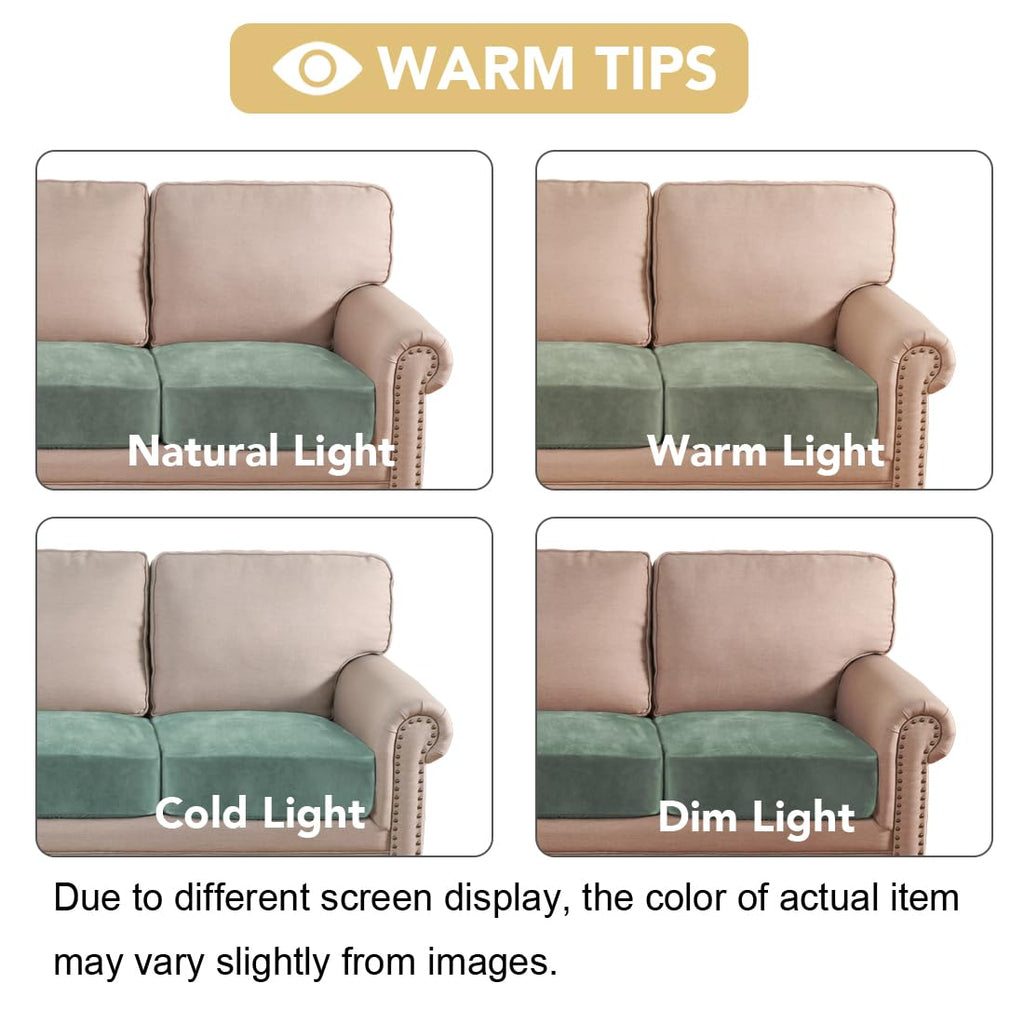 H.VERSAILTEX Velvet Stretch Couch Cushion Cover Plush Cushion Slipcover for Chair Loveseat Sofa Cushion Furniture Protector Seat Cushion Sofa Cover (2 Piece Large Sofa Cushion Covers, Sea Grass)