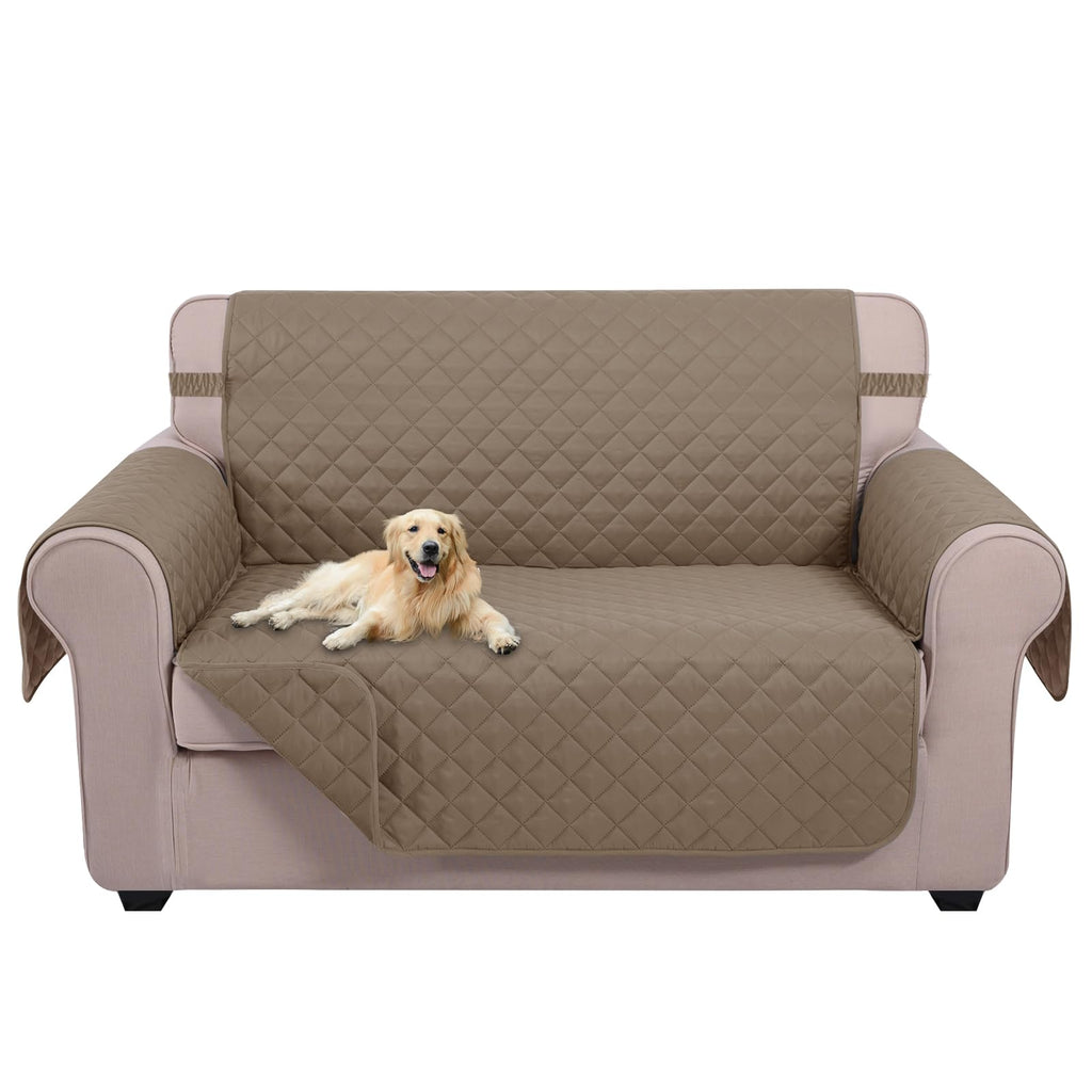 U-NICE HOME Loveseat Sofa Cover for 2 Cushion Couch, Taupe/Taupe