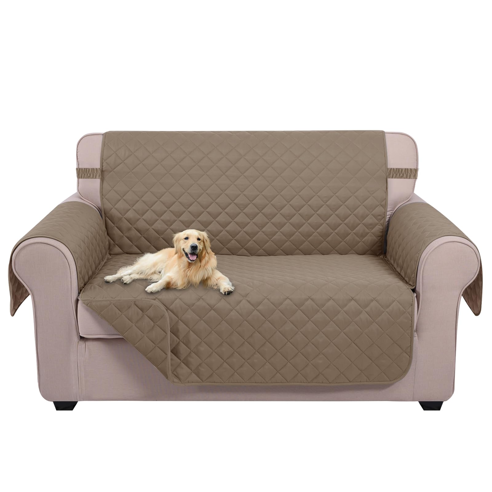 U-NICE HOME Loveseat Sofa Cover for 2 Cushion Couch, Taupe/Taupe