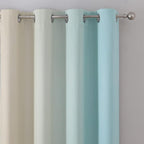 Estelar Textiler Ombre Aqua and Beige Blackout Curtains 96 Inches Long for Sliding Door, Gradient Thermal Insulated Full Light Blocking Grommet Blackout Drapes for Bedroom, 52Wx96L, 2 Panels