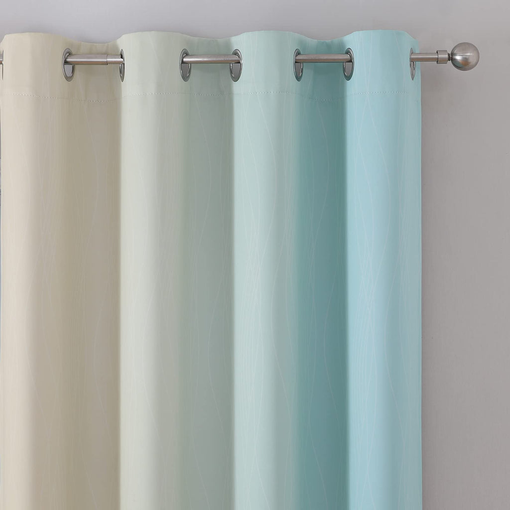 Estelar Textiler Aqua and Beige Ombre Blackout Bedroom Curtains 102 Inches