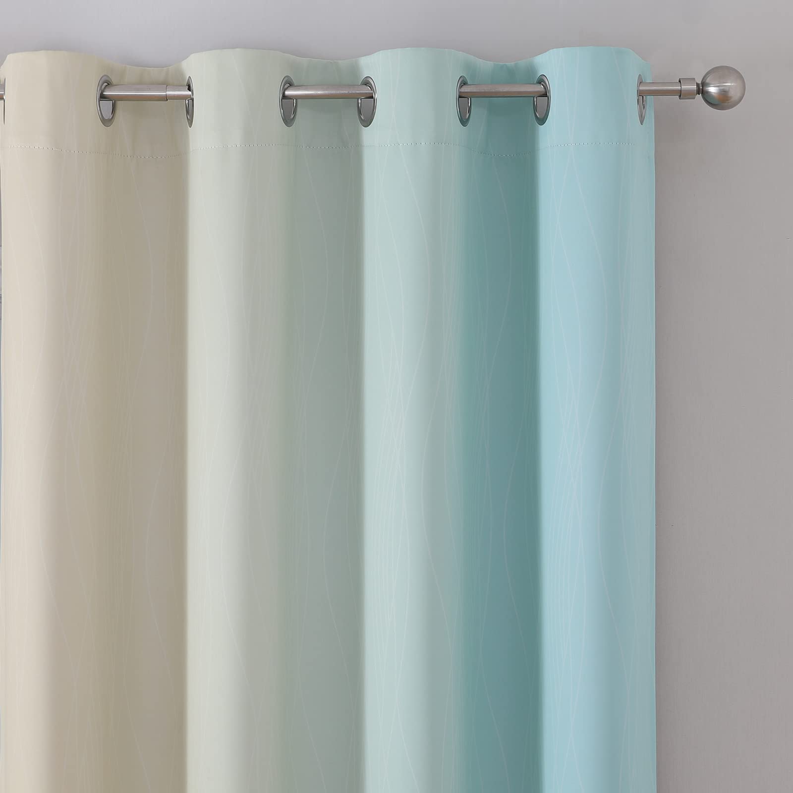 Estelar Textiler Aqua and Beige Ombre Blackout Bedroom Curtains 102 Inches