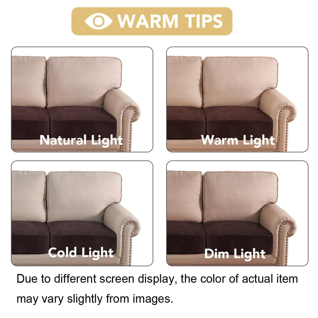 H.VERSAILTEX Velvet Stretch Couch Cushion Cover Plush Cushion Slipcover for Chair Loveseat Sofa Cushion Furniture Protector Seat Cushion Sofa Cover (2 Piece Large Sofa Cushion Covers, Brown)