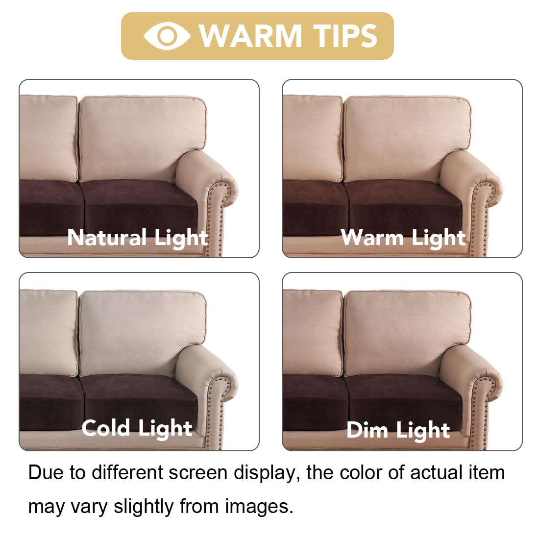 H.VERSAILTEX Velvet Stretch Couch Cushion Cover Plush Cushion Slipcover for Chair Loveseat Sofa Cushion Furniture Protector Seat Cushion Sofa Cover (2 Piece Large Sofa Cushion Covers, Brown)