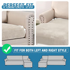 H.VERSAILTEX Velvet Stretch Sectional Couch Covers 3 Pieces Sofa Seat Cushion Covers L Shape Separate Cushion Couch Cover for Both Left/Right Sectional Couch (Large Sofa 2 Seater + 1 Chaise, Ivory)