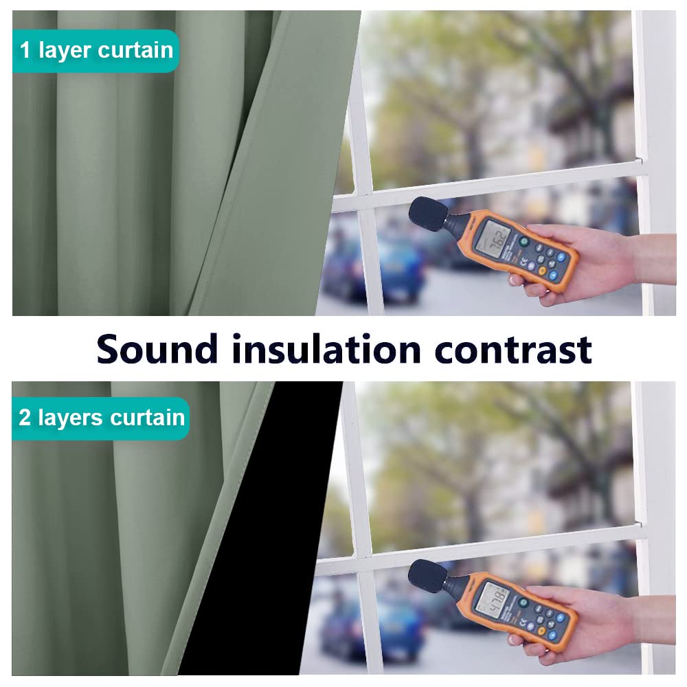 NICETOWN Greyish Green Blackout Curtains 84 inches Long, Full Light Blocking Drapes with Black Liner for Nursery, Noise Reducing Thermal Insulated Draperies for Doorway (2 Pieces, 37" Wide per Panel)