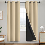 SimpleHome 100% Blackout Curtains for Bedroom,Thermal Insulated Beige Grommet Window Drapes Room Darkening Curtains for Living Room with Black Back,38 x 72 Inch,2 Panels