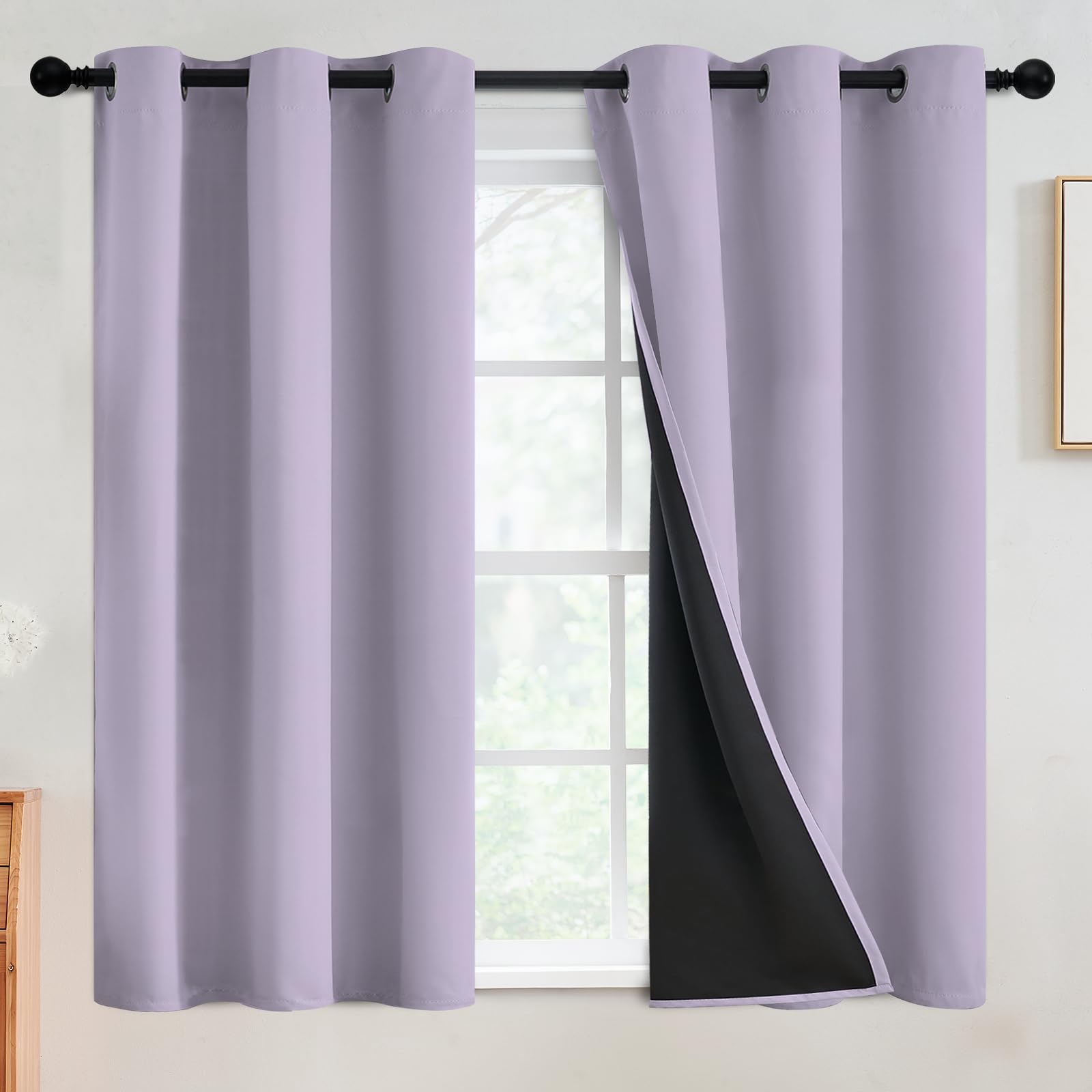 SimpleHome Lilac 100% Blackout Curtains Room Darkening Living Room 54 Inch
